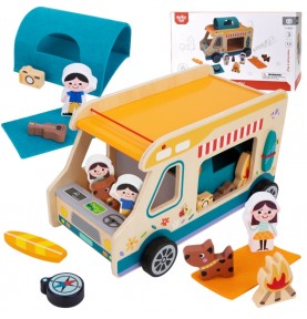 TOOKY TOY medinis namelis ant ratų, personažai, stovyklavimas