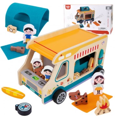 TOOKY TOY medinis namelis ant ratų, personažai, stovyklavimas