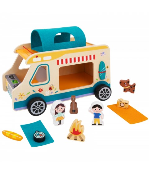 TOOKY TOY medinis namelis ant ratų, personažai, stovyklavimas
