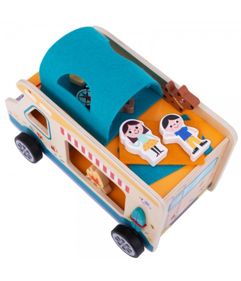 TOOKY TOY medinis namelis ant ratų, personažai, stovyklavimas