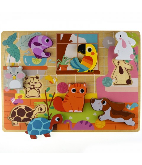 TOOKY TOY medinis Montessori dėlionės gyvūnams, namams, atitinkančioms formas