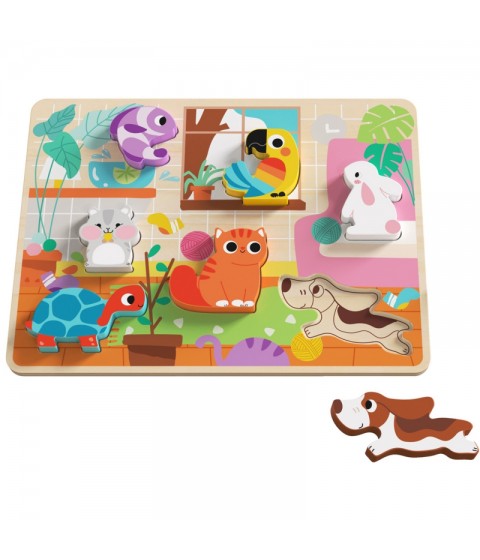 TOOKY TOY medinis Montessori dėlionės gyvūnams, namams, atitinkančioms formas