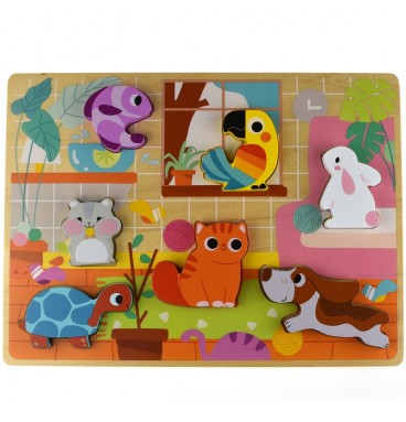 TOOKY TOY medinis Montessori dėlionės gyvūnams, namams, atitinkančioms formas