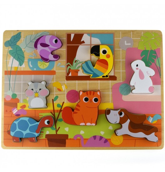 Tooky Toy medinė dėlionė Montessori Animals House atitinka formas