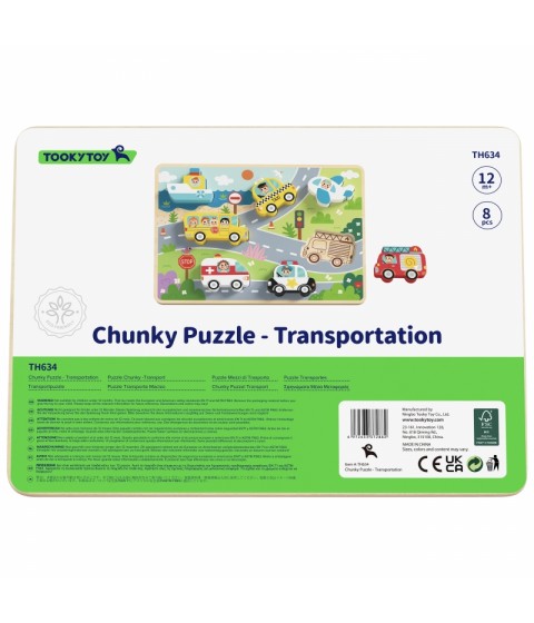 TOOKY TOY Medinis Montessori dėlionės rinkinys, transporto priemonės, automobiliai, lėktuvai, laivas, miestas, formos