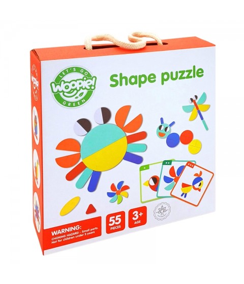 WOOPIE GREEN medinė Montessori dėlionė, 40 raštų atkurimui, 55 detalės, sertifikuota FSC