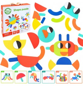 WOOPIE GREEN medinė Montessori dėlionė, 40 raštų atkurimui, 55 detalės, sertifikuota FSC
