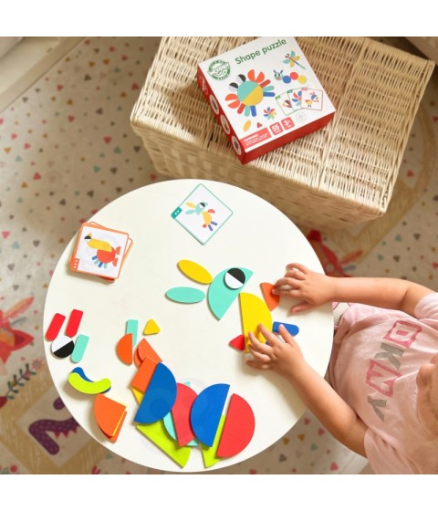 WOOPIE GREEN medinė Montessori dėlionė, 40 raštų atkurimui, 55 detalės, sertifikuota FSC