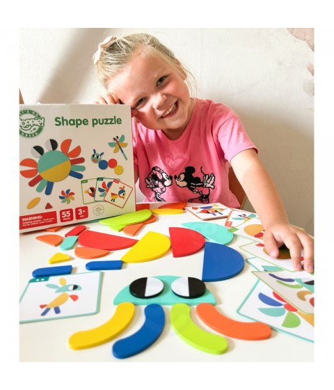 WOOPIE GREEN medinė Montessori dėlionė, 40 raštų atkurimui, 55 detalės, sertifikuota FSC