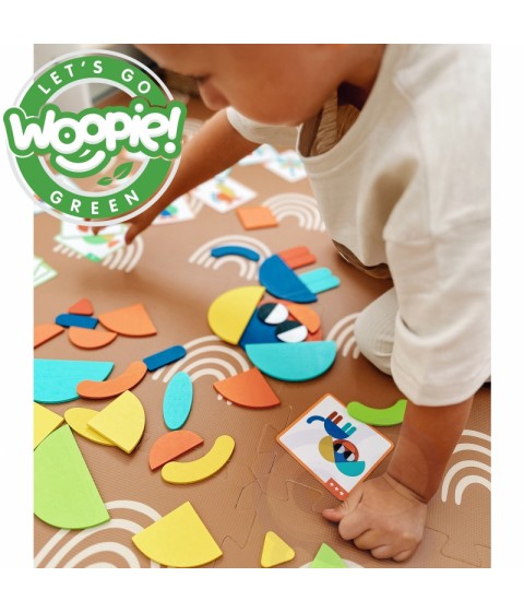 WOOPIE GREEN medinė Montessori dėlionė, 40 raštų atkurimui, 55 detalės, sertifikuota FSC
