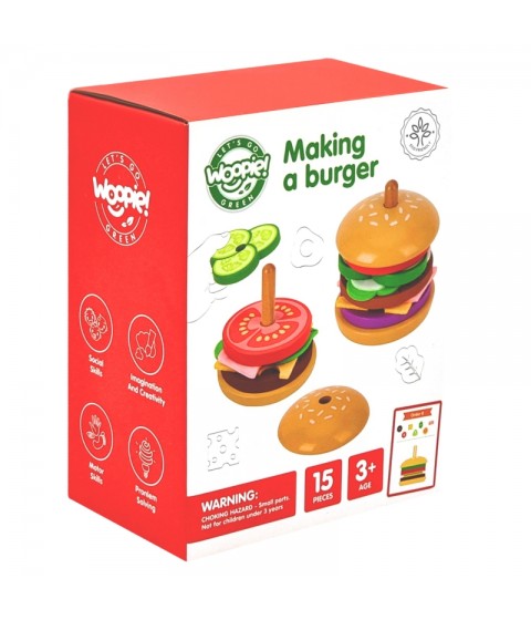 WOOPIE GREEN medinė dėlionė vaikams – mėsainių restoranas, 15 detalių, sertifikuota FSC