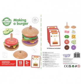WOOPIE GREEN medinė dėlionė vaikams – mėsainių restoranas, 15 detalių, sertifikuota FSC