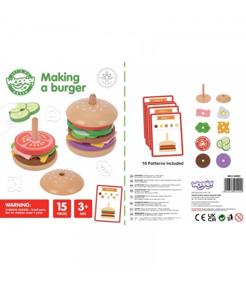 WOOPIE GREEN medinė dėlionė vaikams – mėsainių restoranas, 15 detalių, sertifikuota FSC