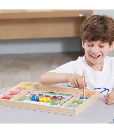 VIGA medinis kamuoliukų gaudymo ir rungtynių žaidimas Montessori dėlionė