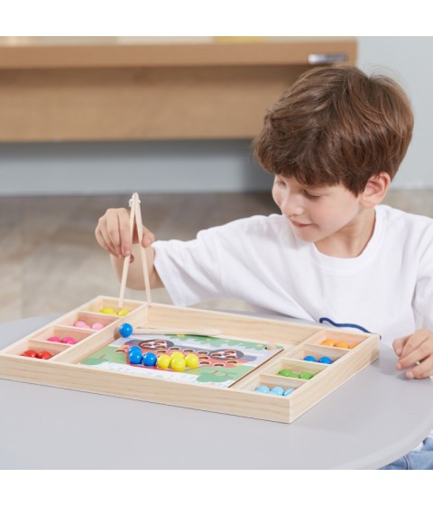 VIGA medinis kamuoliukų gaudymo ir rungtynių žaidimas Montessori dėlionė