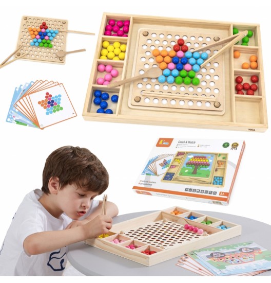 VIGA medinis kamuoliukų gaudymo ir rungtynių žaidimas Montessori dėlionė
