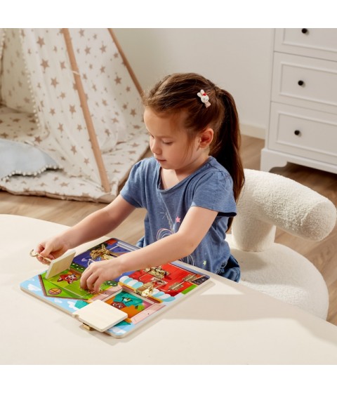 VIGA medinė manipuliavimo lenta spynoms ir skląsčiams atidaryti Montessori namams