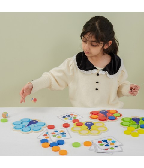 VIGA medinis spalvų derinimo žaidimas „Pevo uodega Montessori“ + kortelės