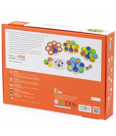 VIGA Wooden Game Match Colors Peacock Tail Montessori + kortelės