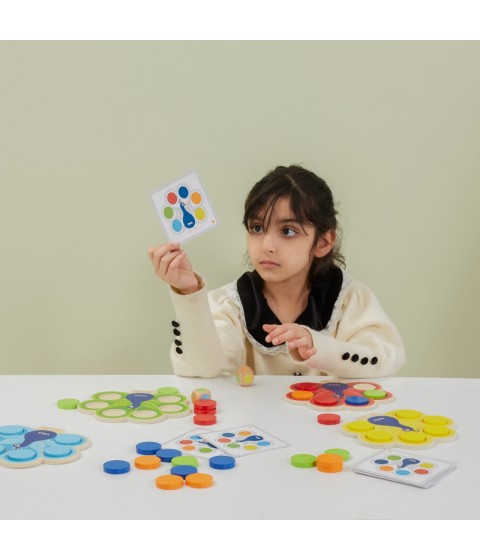 VIGA medinis spalvų derinimo žaidimas „Pevo uodega Montessori“ + kortelės