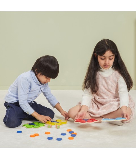 VIGA medinis spalvų derinimo žaidimas „Pevo uodega Montessori“ + kortelės