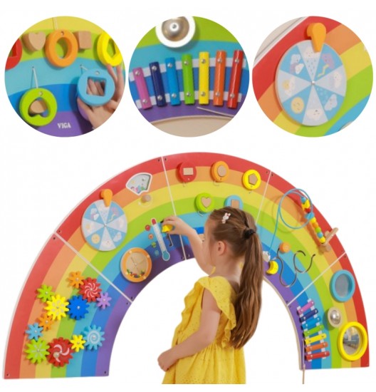 VIGA medinė sensorinė-manipuliacinė lenta EDU Rainbow FSC sertifikatas