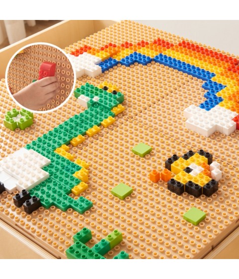MASTERKIDZ medinis edukacinis stalas + STEM sienos priedai + 135 kaladėlės