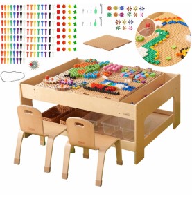MASTERKIDZ medinis edukacinis stalas + STEM sienos priedai + 135 kaladėlės