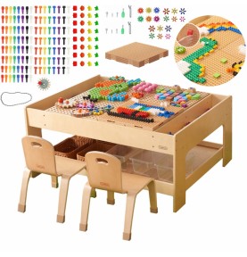 MASTERKIDZ medinis edukacinis stalas + STEM sienos priedai + 563 kaladėlės