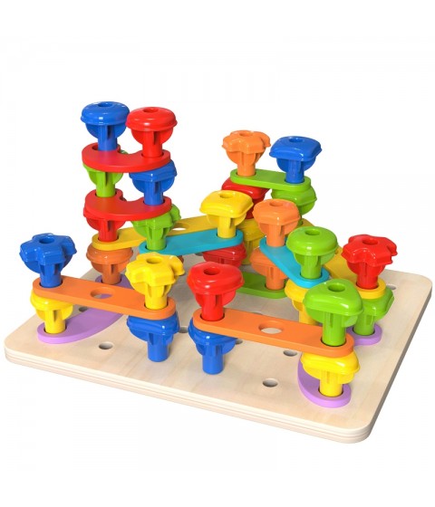 TOOKY TOY daugiafunkcinė lenta su spalvotais varžtais, mokymosi figūromis