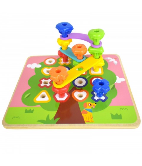 TOOKY TOY daugiafunkcinė lenta su spalvotais varžtais, mokymosi figūromis