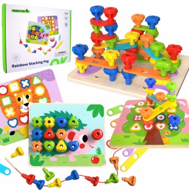 TOOKY TOY daugiafunkcinė lenta su spalvotais varžtais, mokymosi figūromis