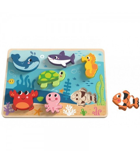 TOOKY TOY medinis Montessori dėlionė Jūros pasaulis Žuvų Vėžlių Formos