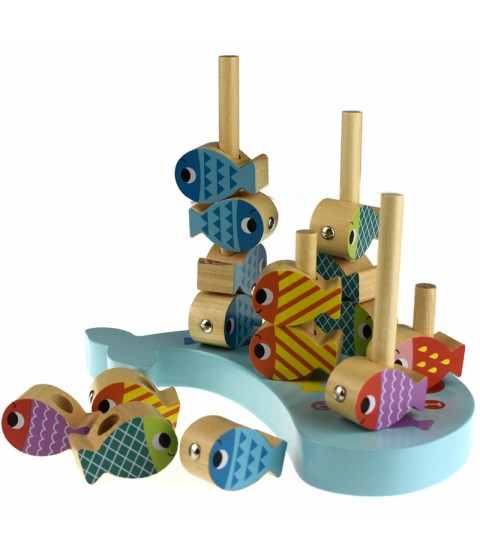 TOOKY TOY medinis banginių ir žuvų žaidimas, daugiafunkcis, 4 viename