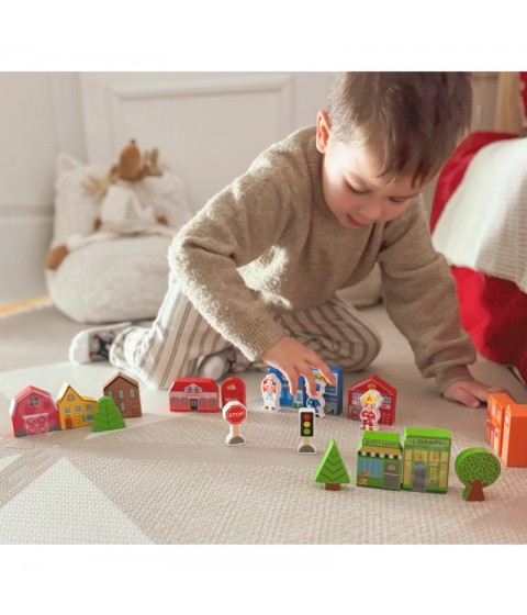 TOOKY TOY Medinis pastatų ir figūrų rinkinys Miestas