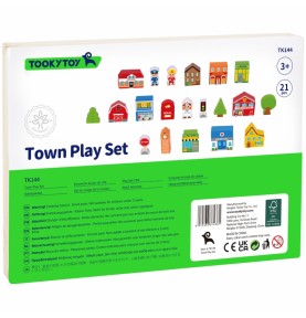 TOOKY TOY medinis pastatų ir figūrėlių rinkinys „Miestas“