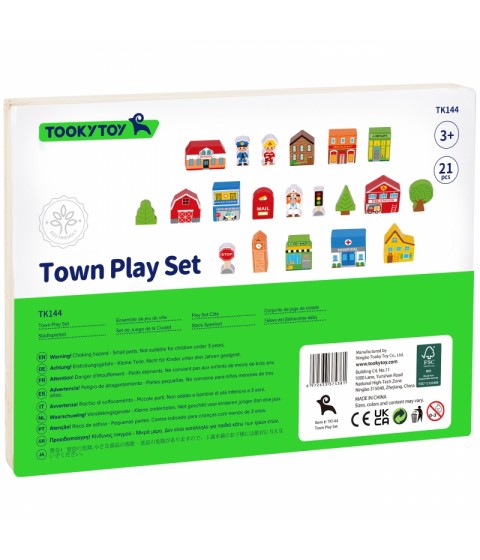 TOOKY TOY medinis pastatų ir figūrėlių rinkinys „Miestas“