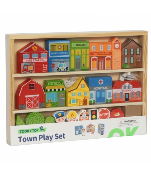 TOOKY TOY medinis pastatų ir figūrėlių rinkinys „Miestas“