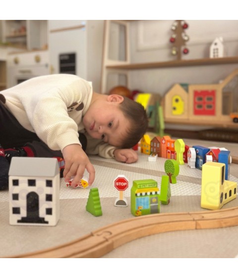TOOKY TOY medinis pastatų ir figūrėlių rinkinys „Miestas“