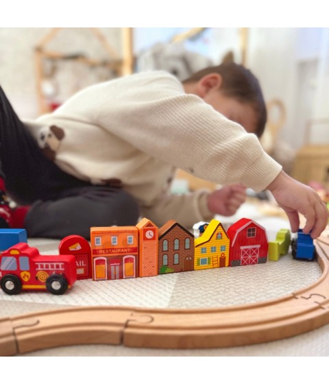 TOOKY TOY medinis pastatų ir figūrėlių rinkinys „Miestas“