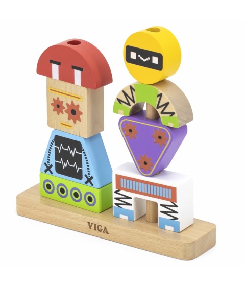 VIGA Robotų piramidės dėlionė + raštai 8 vnt.