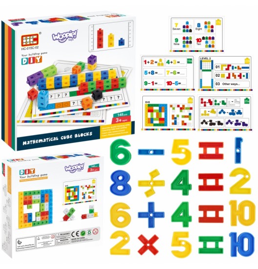 WOOPIE matematikos dėlionė Konstrukcijos kaladėlės + raštai 148 vnt.