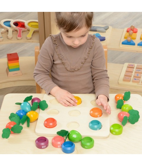 MASTERKIDZ Montessori daržovių edukacinė lenta su skaičiais ir spalvomis