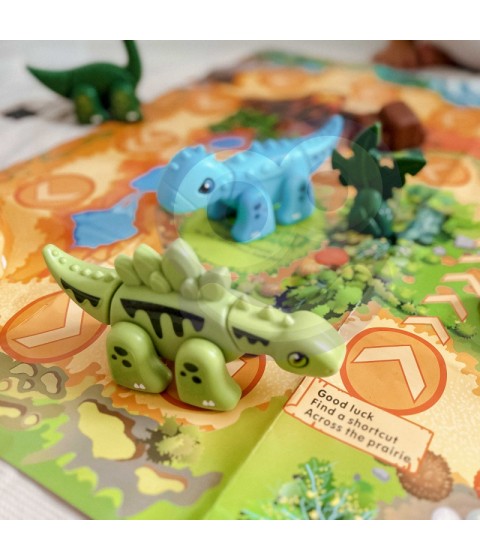 WOOPIE 2 viename konstruktoriaus rinkinys Dinozaurai Stalo žaidimas + 46 dalių kauliukai
