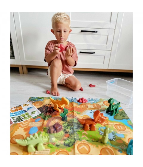 WOOPIE 2 viename konstruktoriaus rinkinys Dinozaurai Stalo žaidimas + 46 dalių kauliukai