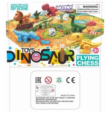 WOOPIE 2 viename konstruktoriaus rinkinys Dinozaurai Stalo žaidimas + 46 dalių kauliukai