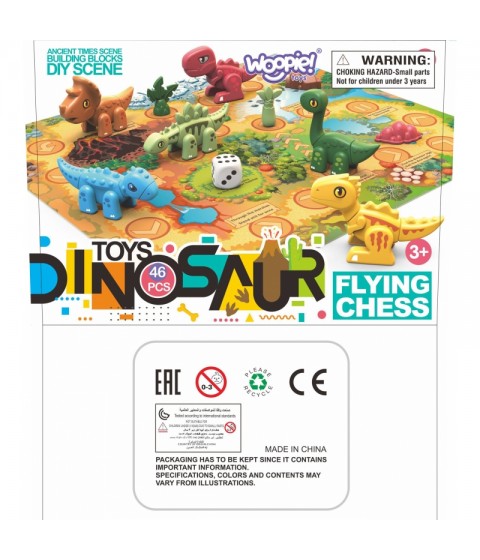 WOOPIE 2 viename konstruktoriaus rinkinys Dinozaurai Stalo žaidimas + 46 dalių kauliukai