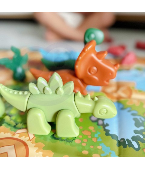 WOOPIE 2 viename konstruktoriaus rinkinys Dinozaurai Stalo žaidimas + 46 dalių kauliukai