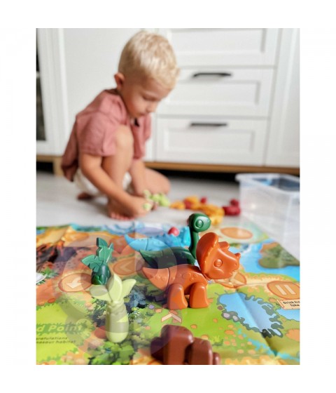 WOOPIE 2 viename konstruktoriaus rinkinys Dinozaurai Stalo žaidimas + 46 dalių kauliukai