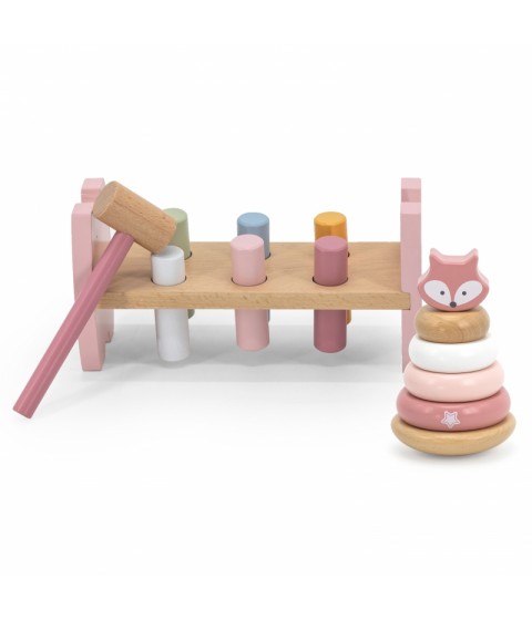 VIGA PolarB medinė piramidė + perforatorius su plaktuku Montessori Fox rinkinys
